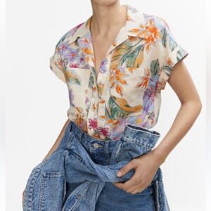 Mango Women's Floral Button Down Shirt - Cream